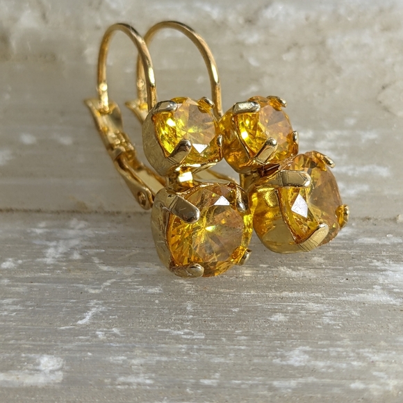 7.2 Total Carats Genuine Bright Yellow Sapphire in 14K Gold Plated Earrings - Picture 2 of 4
